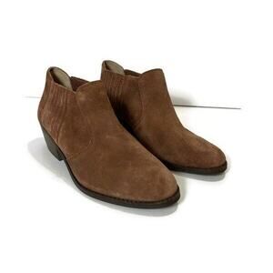 Lucky Brand Womens Suede Ankle Boots Size 7.5 No Zip Chestnut Brown Boho Cowgirl